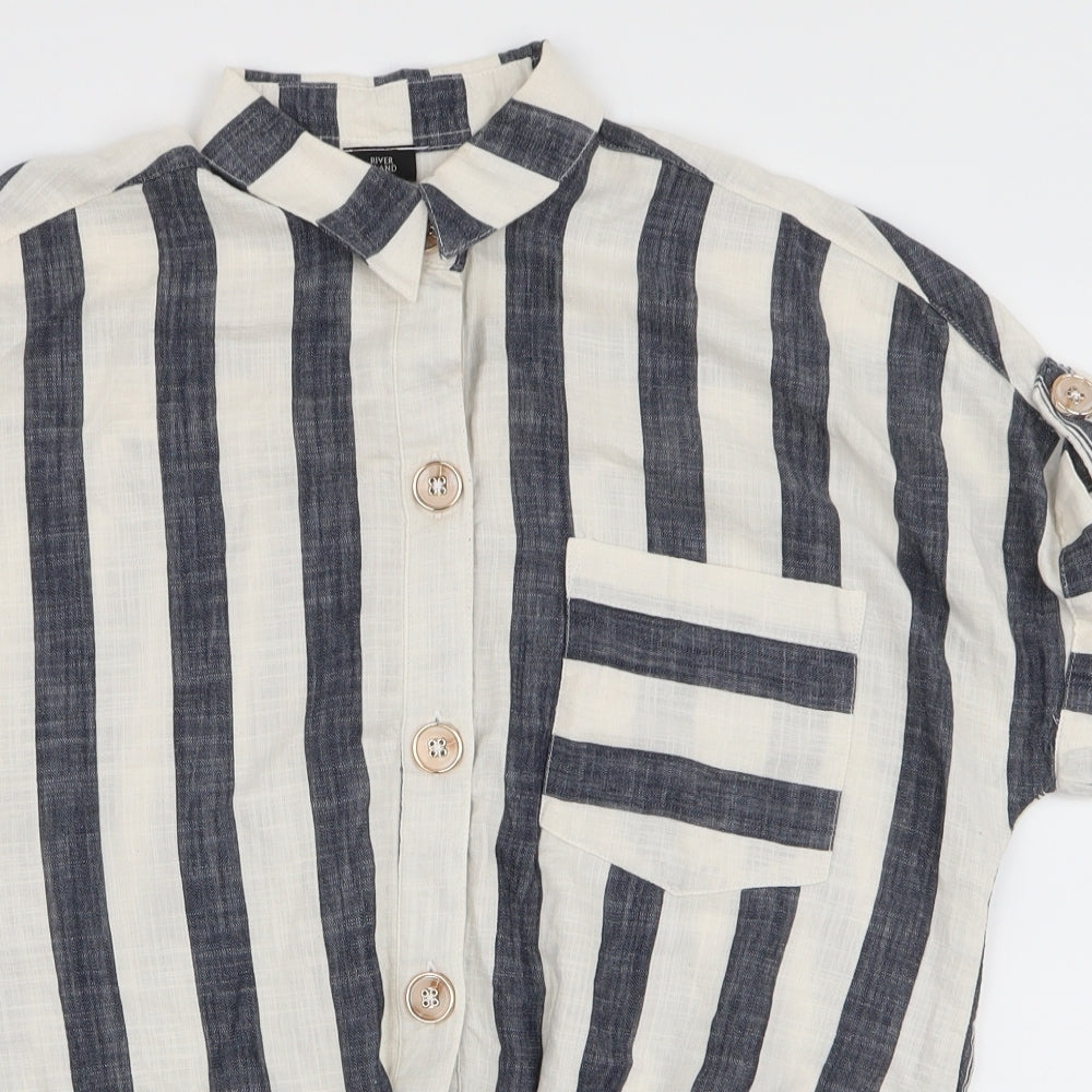 River Island Womens Multicoloured Striped 100% Cotton Jersey Blouse Size 10 Collared