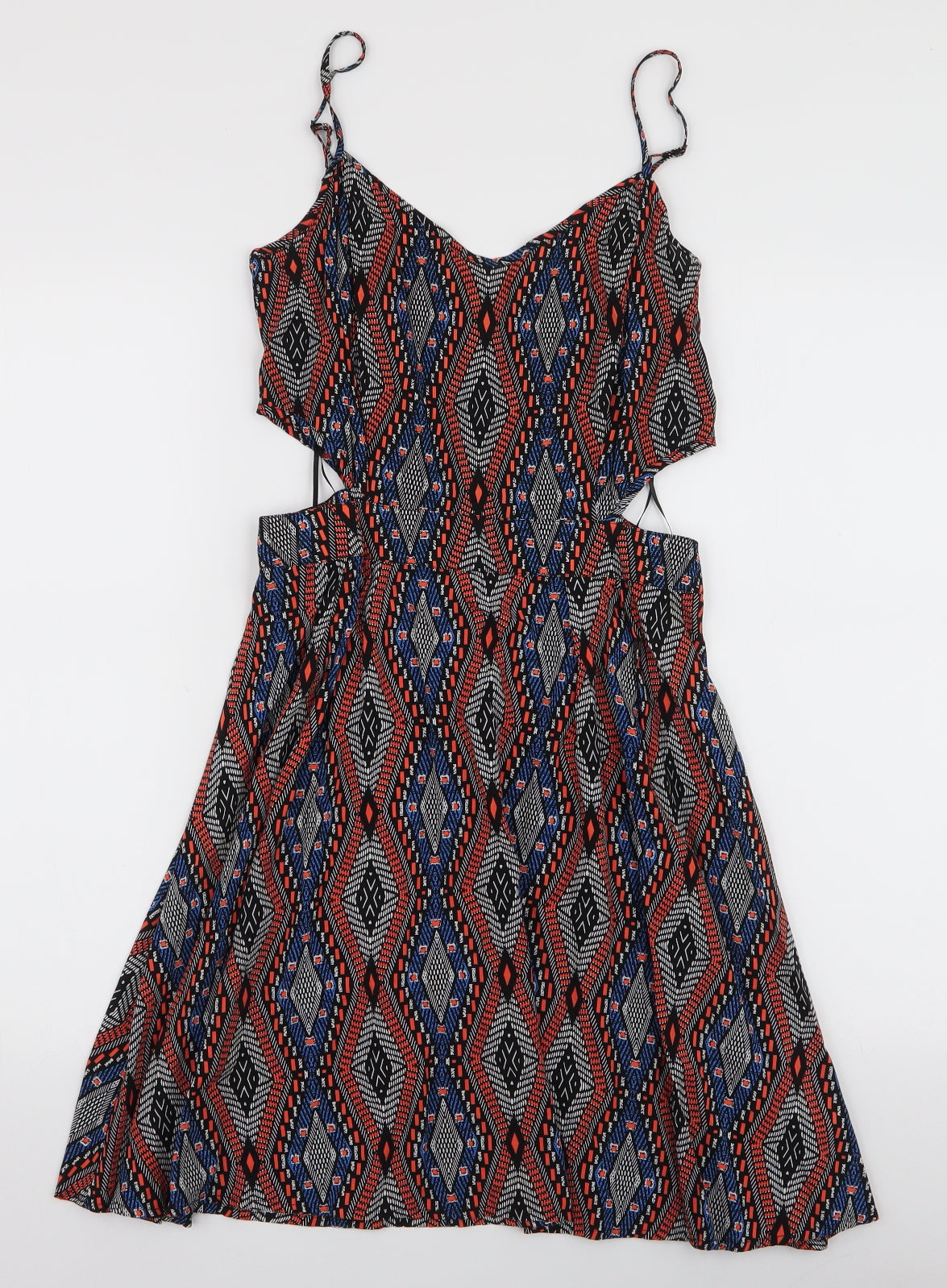 Atmosphere Womens Multicoloured Geometric Viscose Skater Dress  Size 10  Sweetheart Zip - Cut out sides