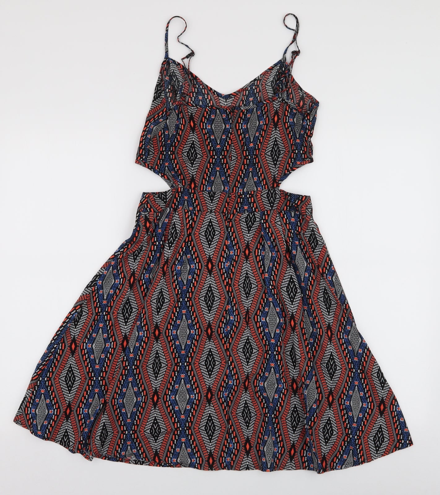 Atmosphere Womens Multicoloured Geometric Viscose Skater Dress  Size 10  Sweetheart Zip - Cut out sides
