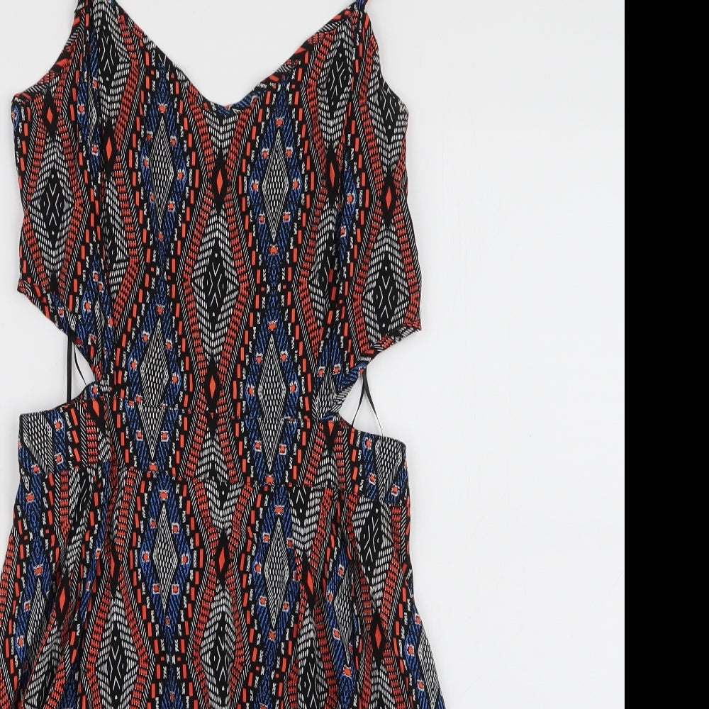 Atmosphere Womens Multicoloured Geometric Viscose Skater Dress  Size 10  Sweetheart Zip - Cut out sides