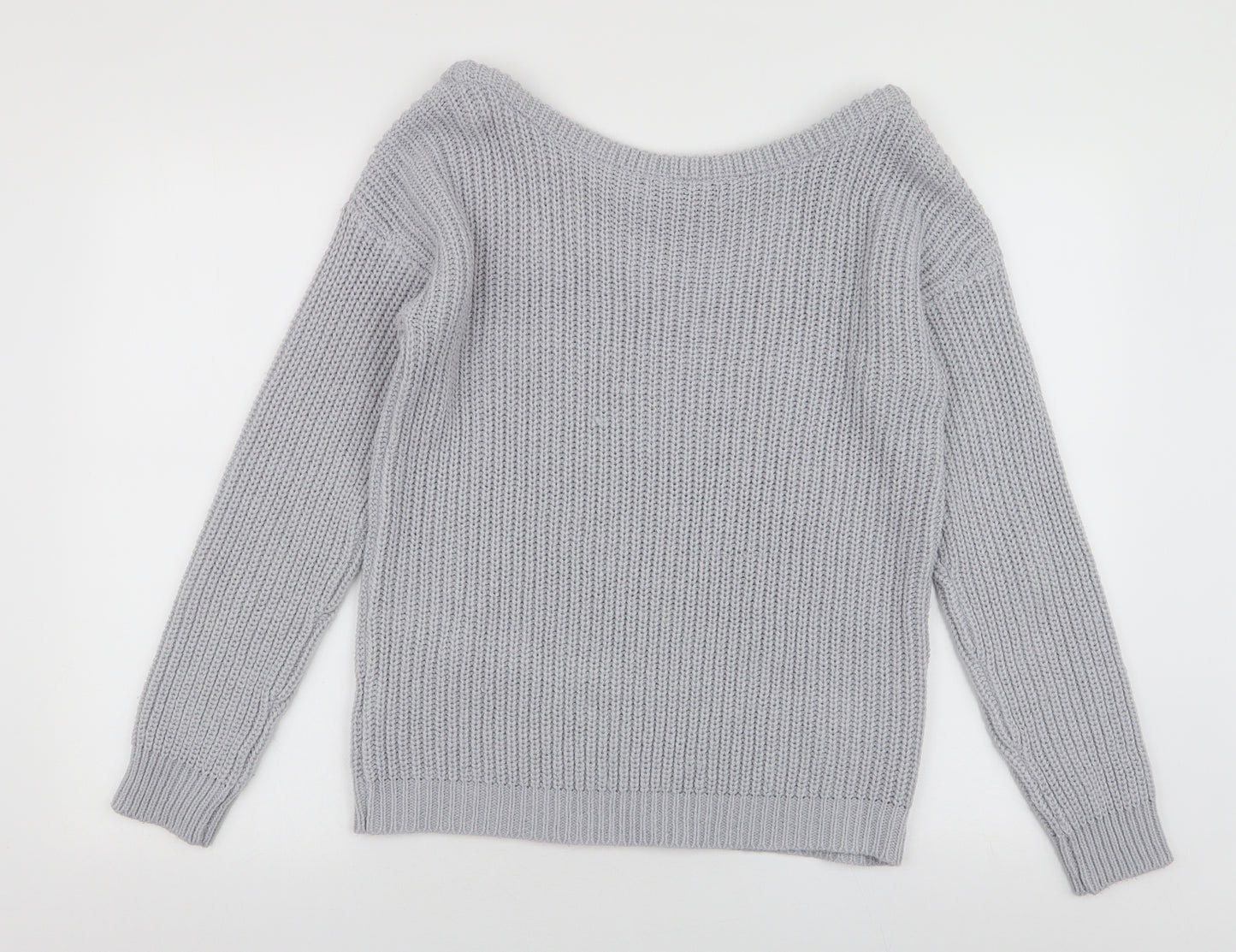 Missguided Womens Grey Boat Neck  Acrylic Pullover Jumper Size S