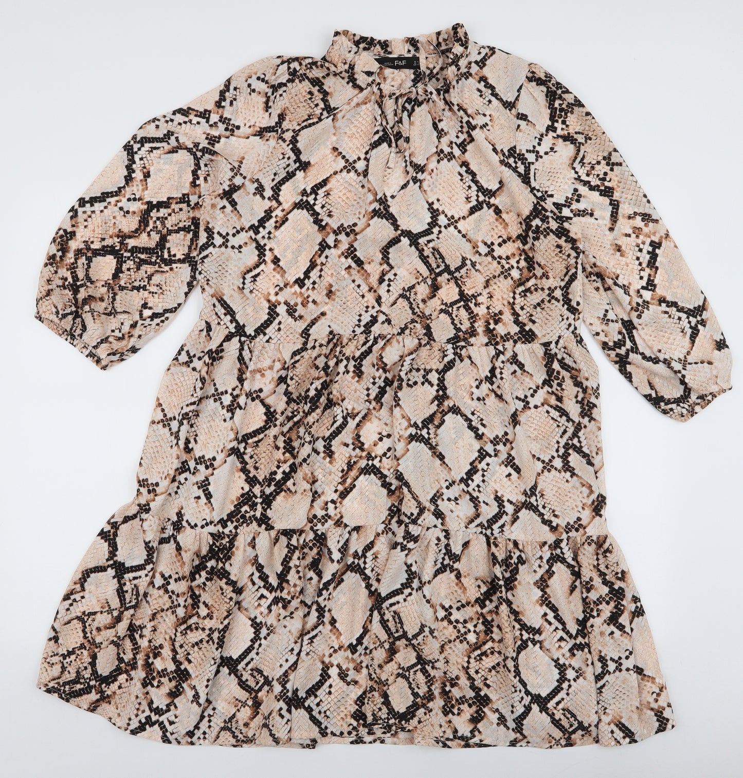 F&F Womens Multicoloured Animal Print Polyester Skater Dress  Size 12  High Neck Pullover - Smock dress