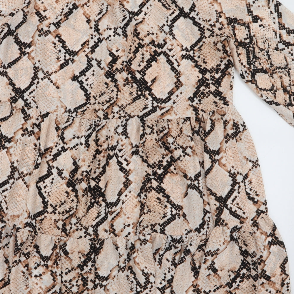 F&F Womens Multicoloured Animal Print Polyester Skater Dress  Size 12  High Neck Pullover - Smock dress