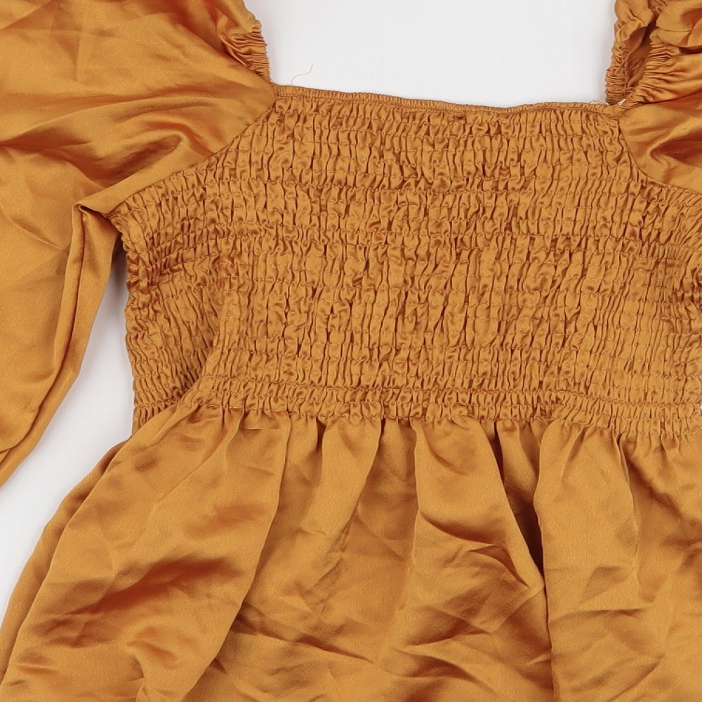 New Look Womens Yellow  Polyester Basic Blouse Size 10 Square Neck