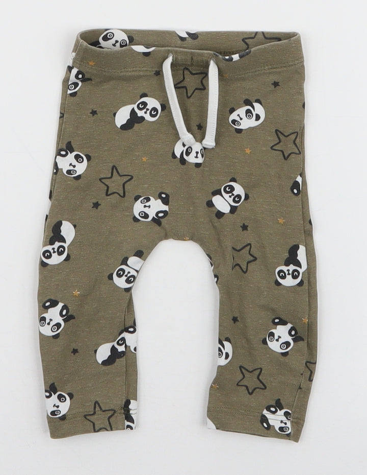 Matalan Boys Green Cotton Leggings Size 0-3 Months Drawstring - Panda