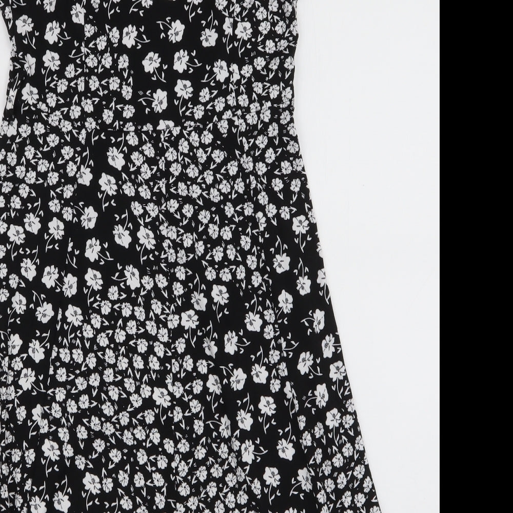 Peacocks Womens Black Floral Polyester Skater Dress  Size 8  Round Neck Pullover