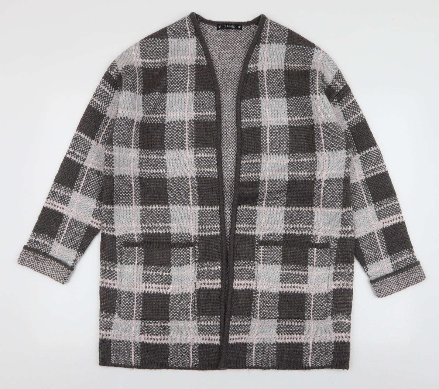 Dunnes Stores Womens Multicoloured V-Neck Plaid Acrylic Cardigan Jumper Size M