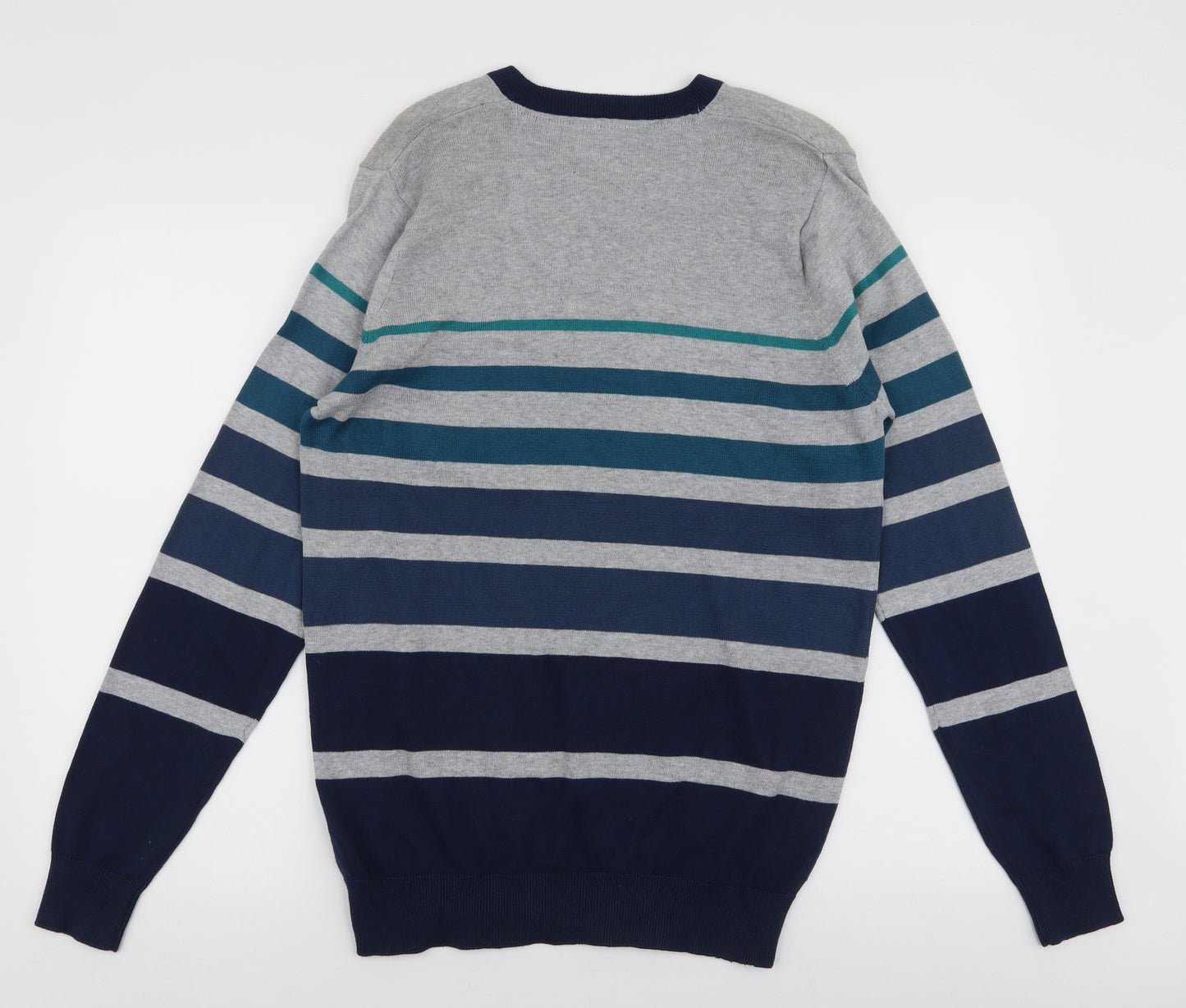 Cedar Wood State Mens Multicoloured V-Neck Striped Cotton Pullover Jumper Size M