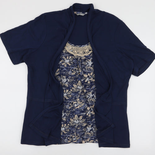 Marks and Spencer Womens Blue Round Neck  Polyester Cardigan Jumper Size 22   - Built in blouse