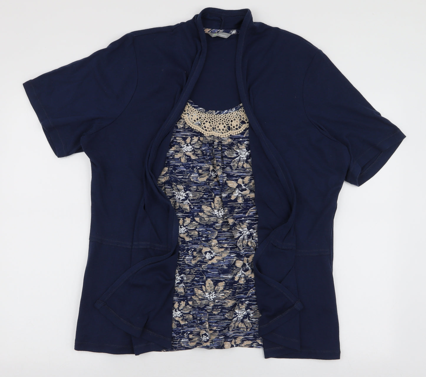 Marks and Spencer Womens Blue Round Neck  Polyester Cardigan Jumper Size 22   - Built in blouse