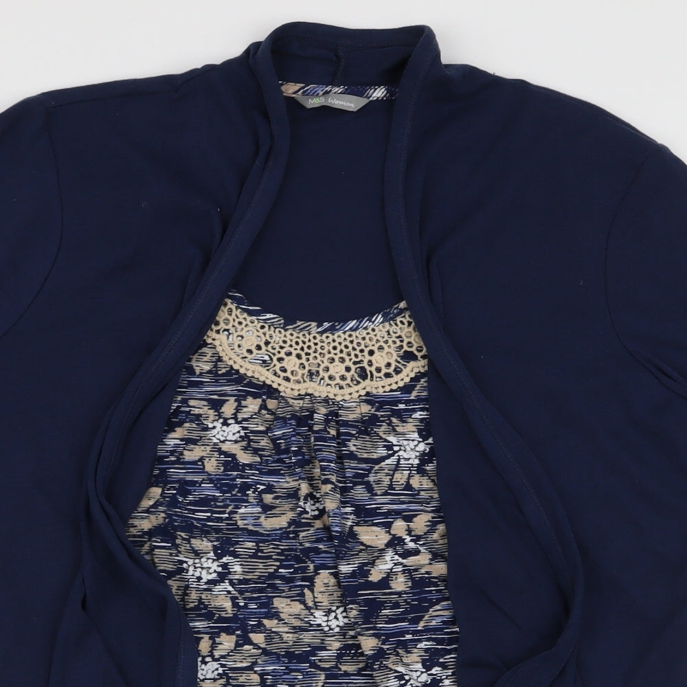 Marks and Spencer Womens Blue Round Neck  Polyester Cardigan Jumper Size 22   - Built in blouse