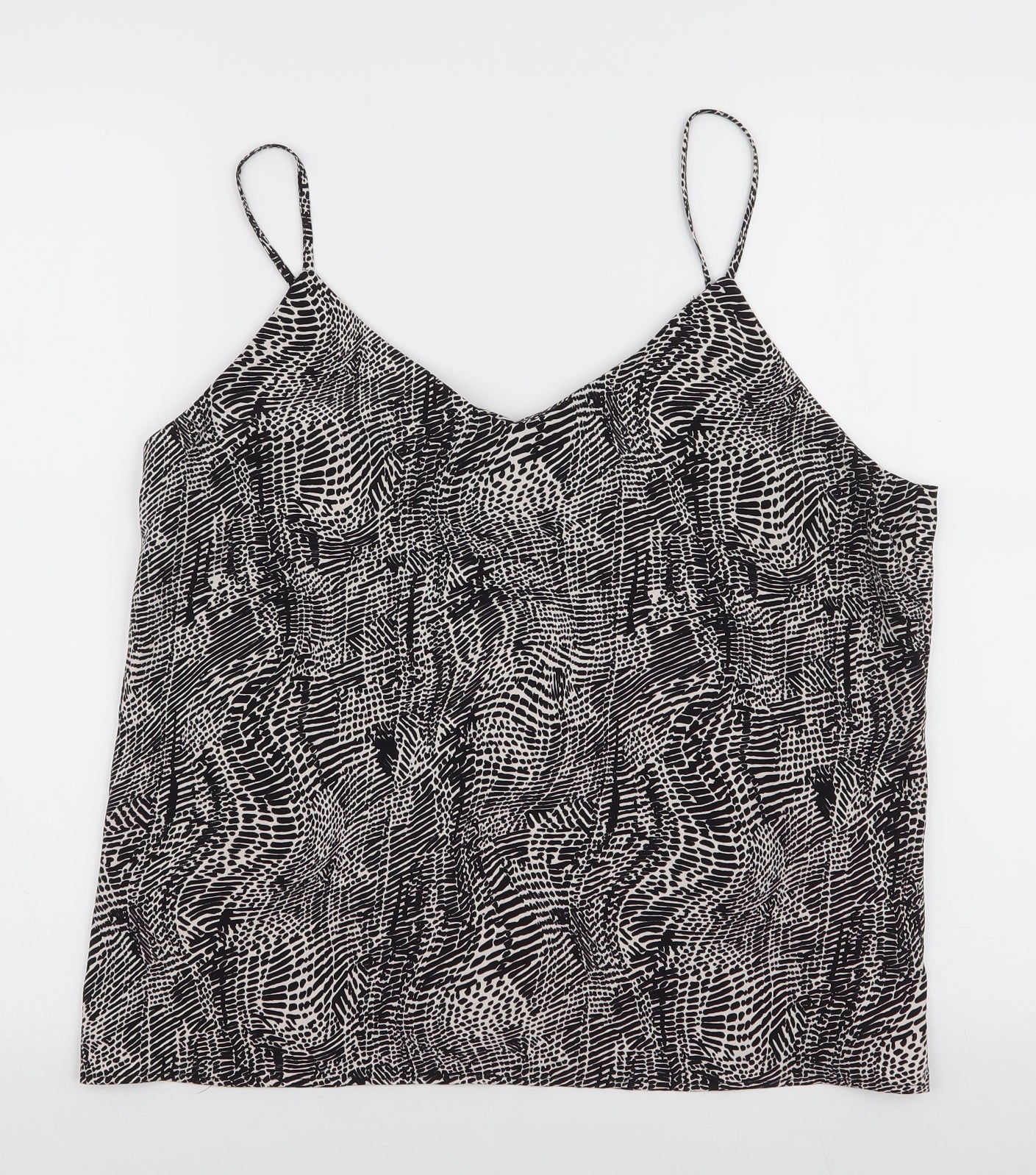 Topshop Womens Black Animal Print Polyester Camisole Blouse Size 14 V-Neck
