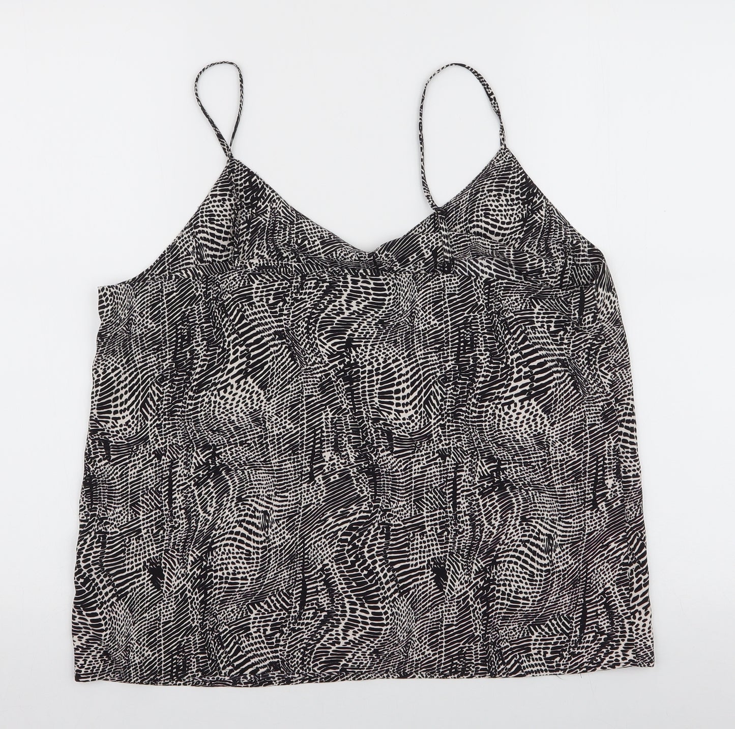 Topshop Womens Black Animal Print Polyester Camisole Blouse Size 14 V-Neck