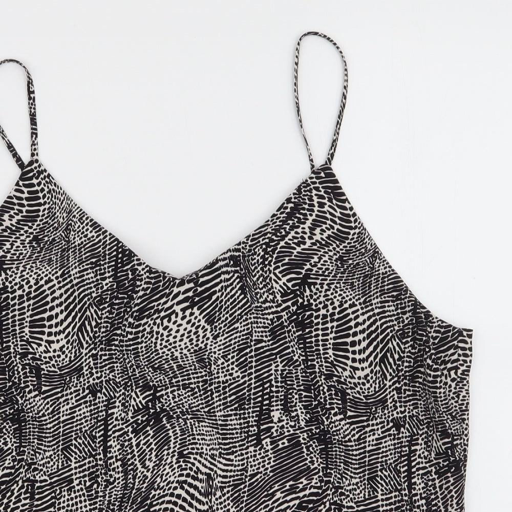 Topshop Womens Black Animal Print Polyester Camisole Blouse Size 14 V-Neck