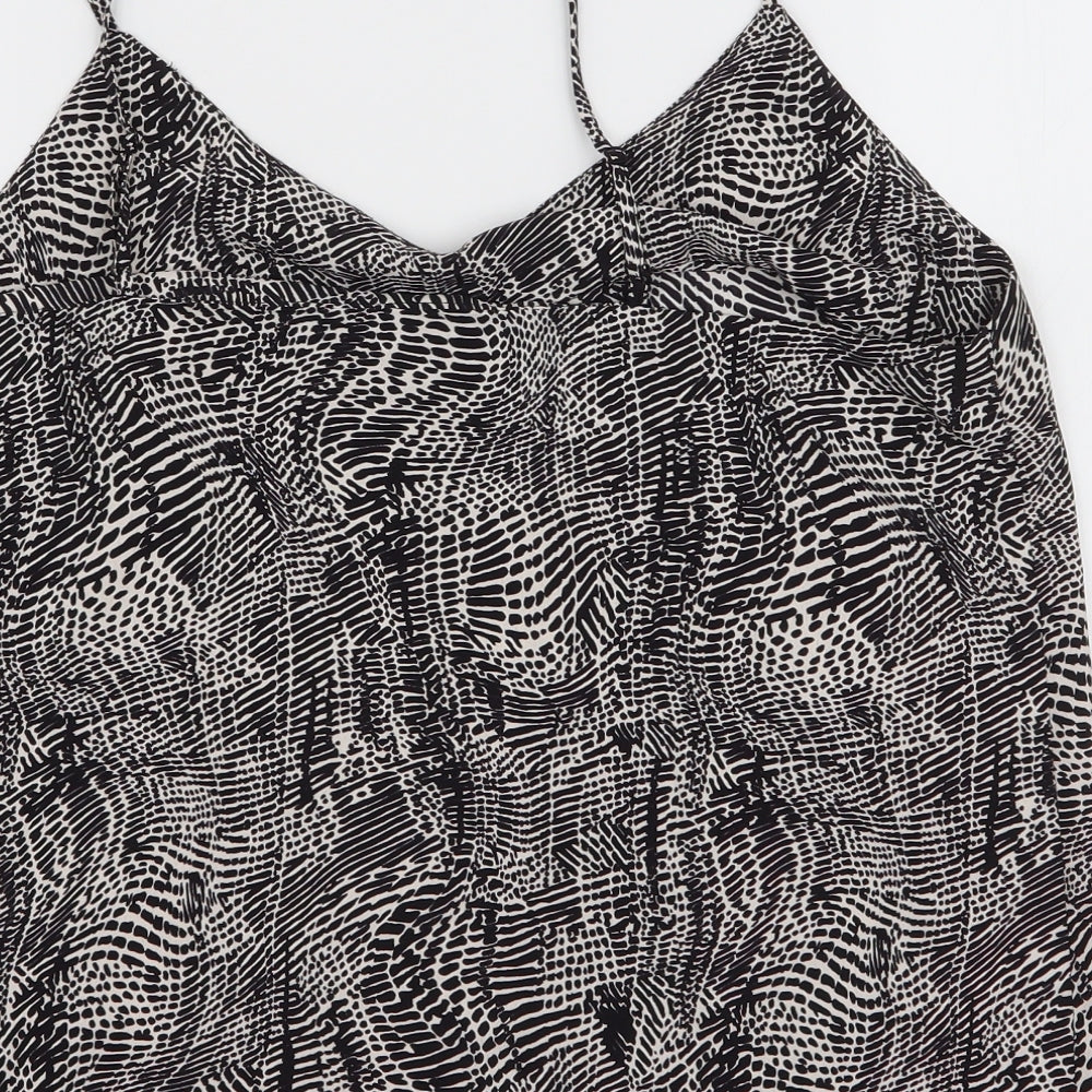Topshop Womens Black Animal Print Polyester Camisole Blouse Size 14 V-Neck