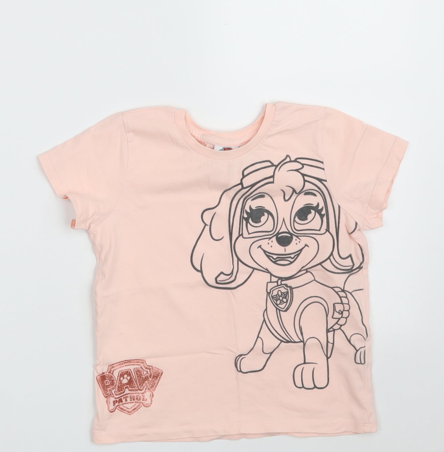 Primark Girls Pink  100% Cotton Pullover T-Shirt Size 6-7 Years Crew Neck  - Paw Patrol