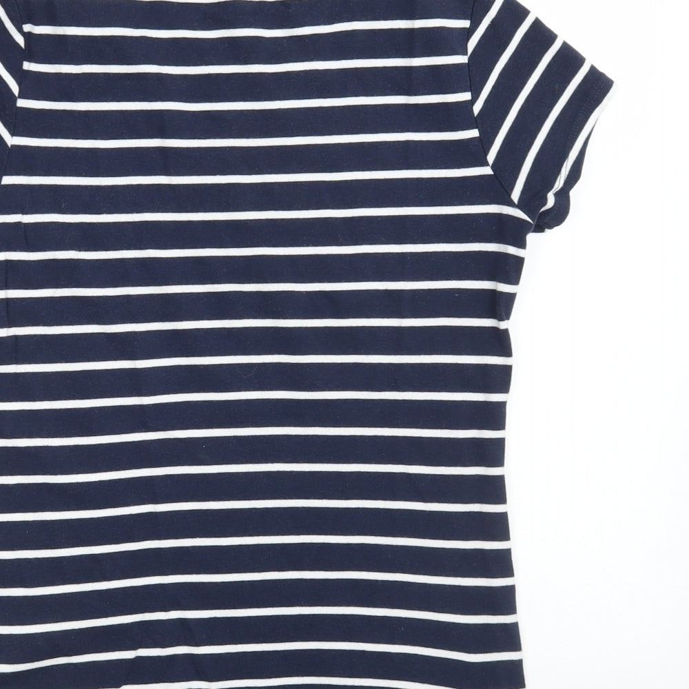 Papaya Womens Blue Striped 100% Cotton Basic T-Shirt Size 14 Crew Neck