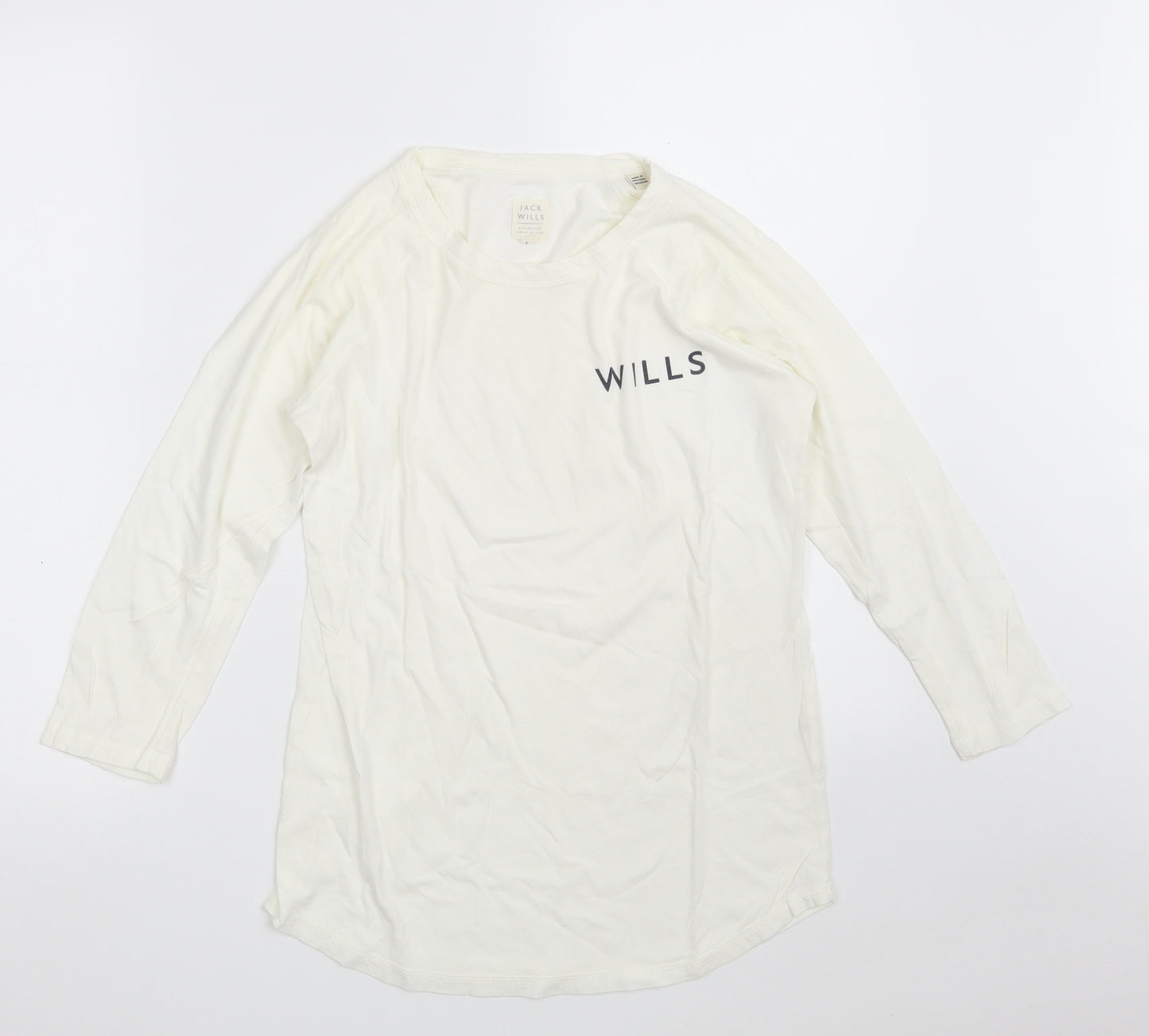 Jack Wills Womens Ivory  100% Cotton Basic T-Shirt Size 8 Crew Neck