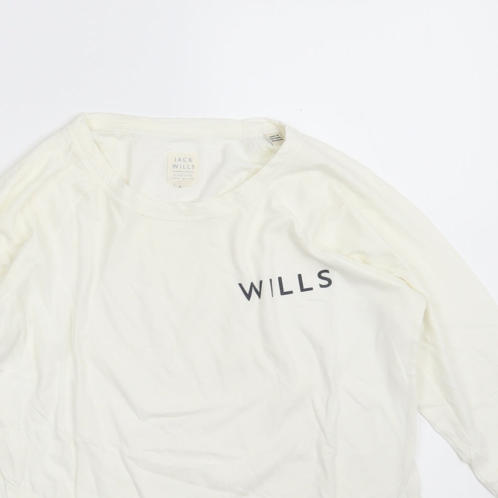 Jack Wills Womens Ivory  100% Cotton Basic T-Shirt Size 8 Crew Neck
