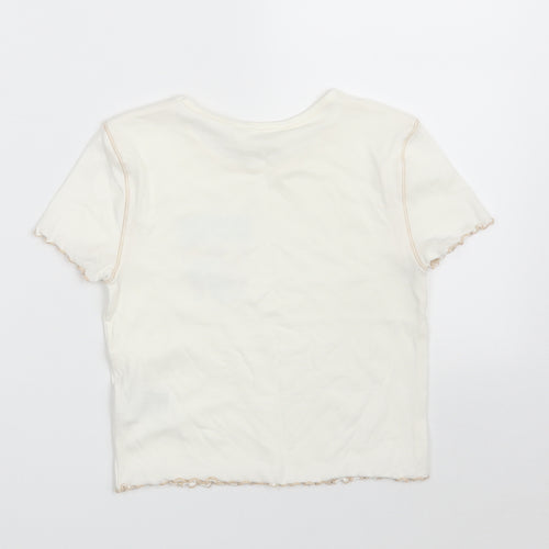 H&M Girls White  Cotton Cropped T-Shirt Size 10-11 Years Crew Neck  - Sunshine on my Mind