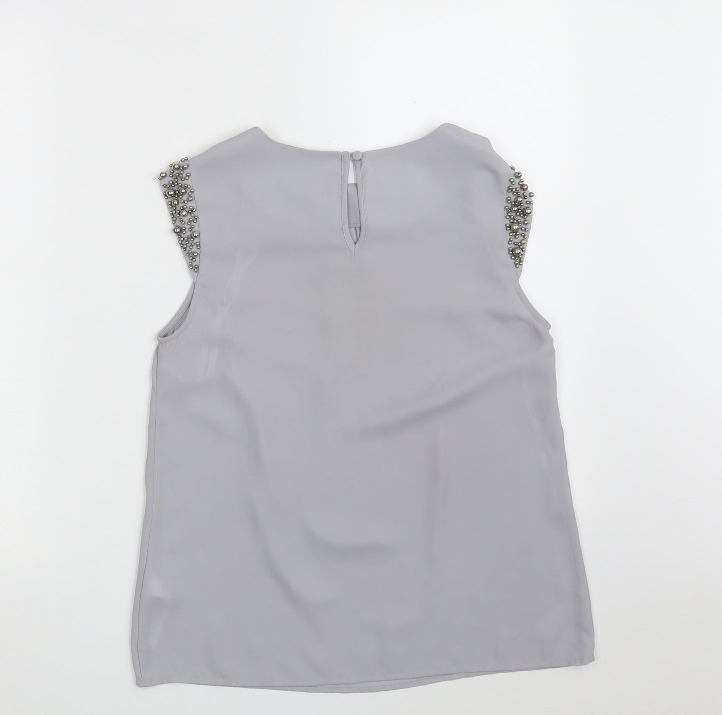 New Look Womens Grey  Polyester Basic Blouse Size 8 Scoop Neck