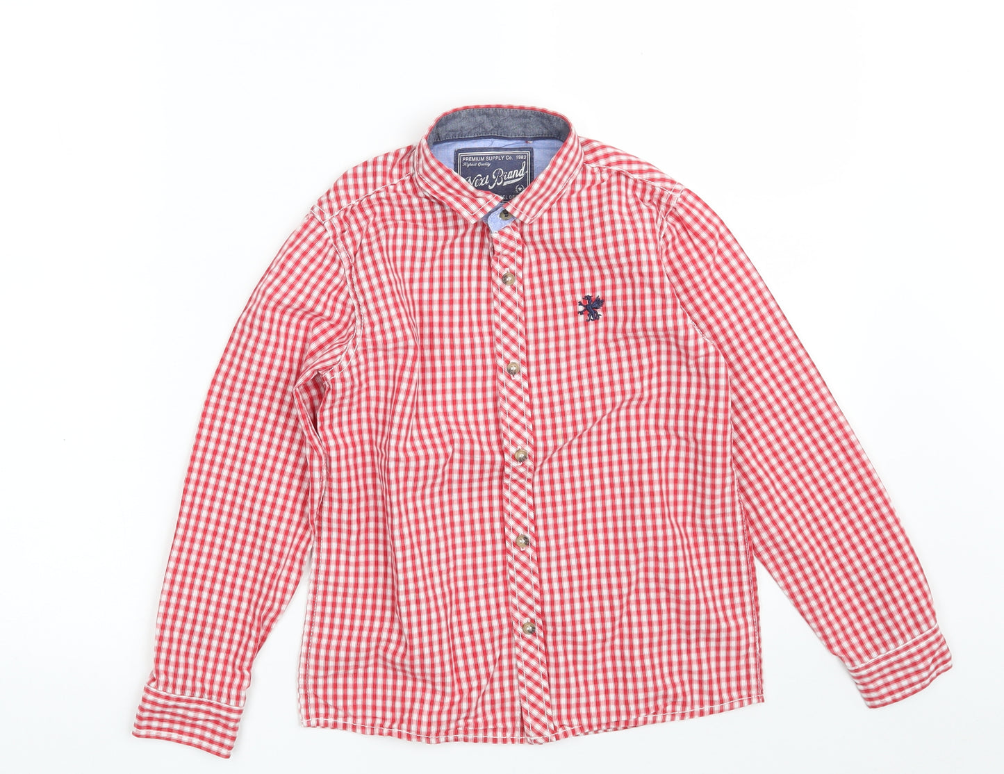 NEXT Boys Red Check 100% Cotton Basic Button-Up Size 8 Years Collared Button