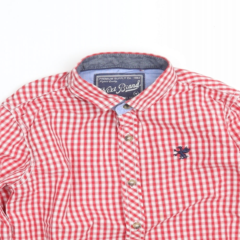 NEXT Boys Red Check 100% Cotton Basic Button-Up Size 8 Years Collared Button