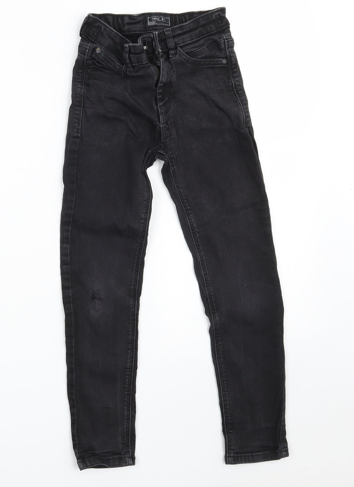 NEXT Boys Black  Cotton Skinny Jeans Size 8 Years  Slim Zip - Distressed