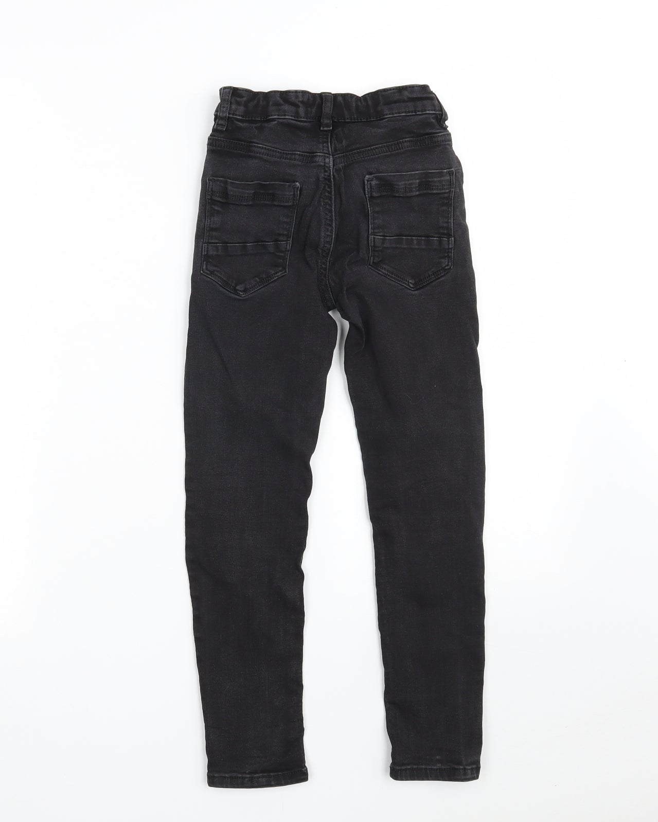 NEXT Boys Black  Cotton Skinny Jeans Size 8 Years  Slim Zip - Distressed