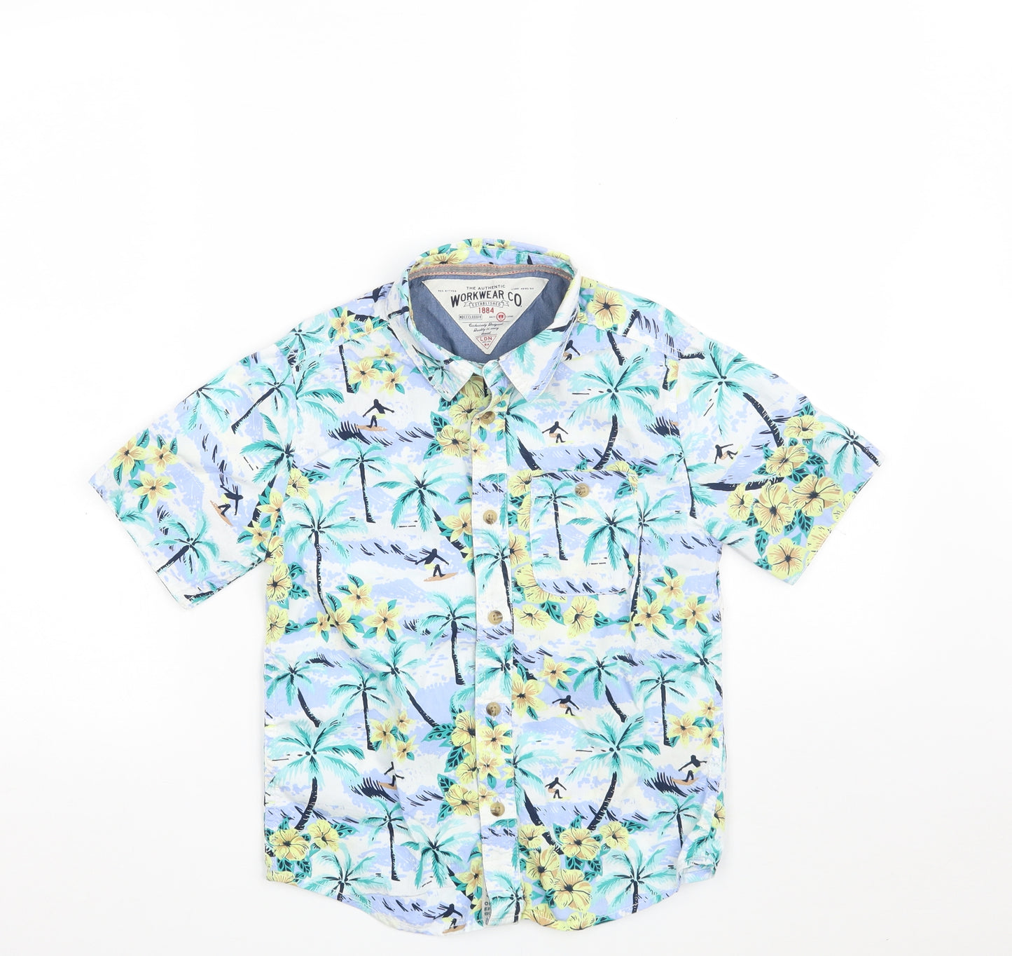 Marks and Spencer Boys White Floral 100% Cotton Basic Button-Up Size 8-9 Years Collared Button