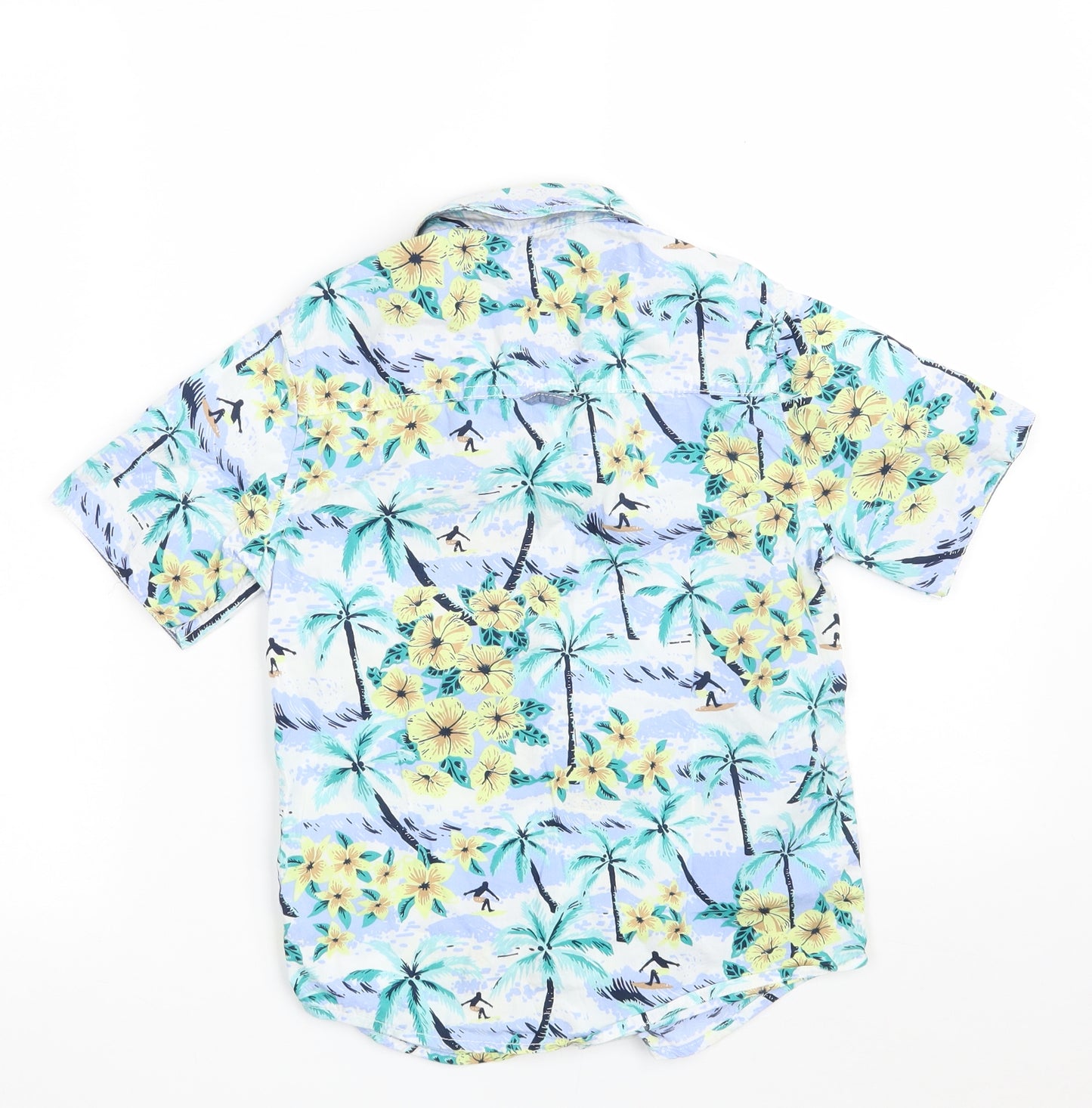 Marks and Spencer Boys White Floral 100% Cotton Basic Button-Up Size 8-9 Years Collared Button