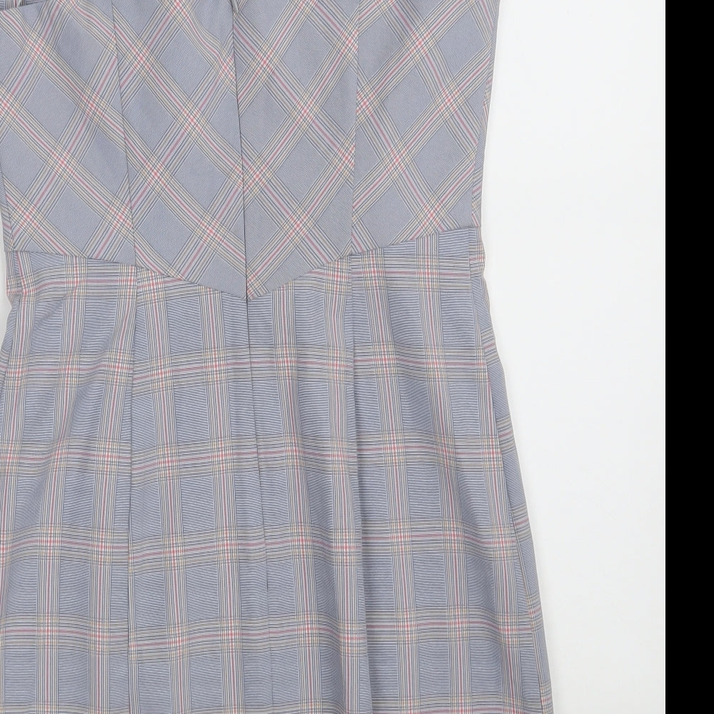 Oasis Womens Grey Plaid Polyester Shift  Size 10  V-Neck Zip