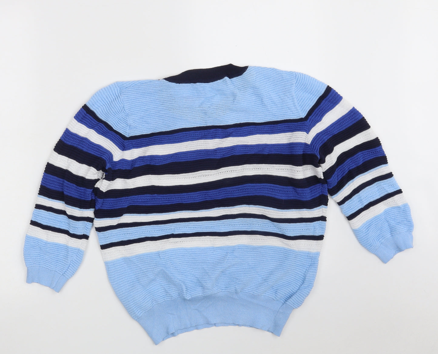 Savida Womens Blue Crew Neck Striped Viscose Pullover Jumper Size XL