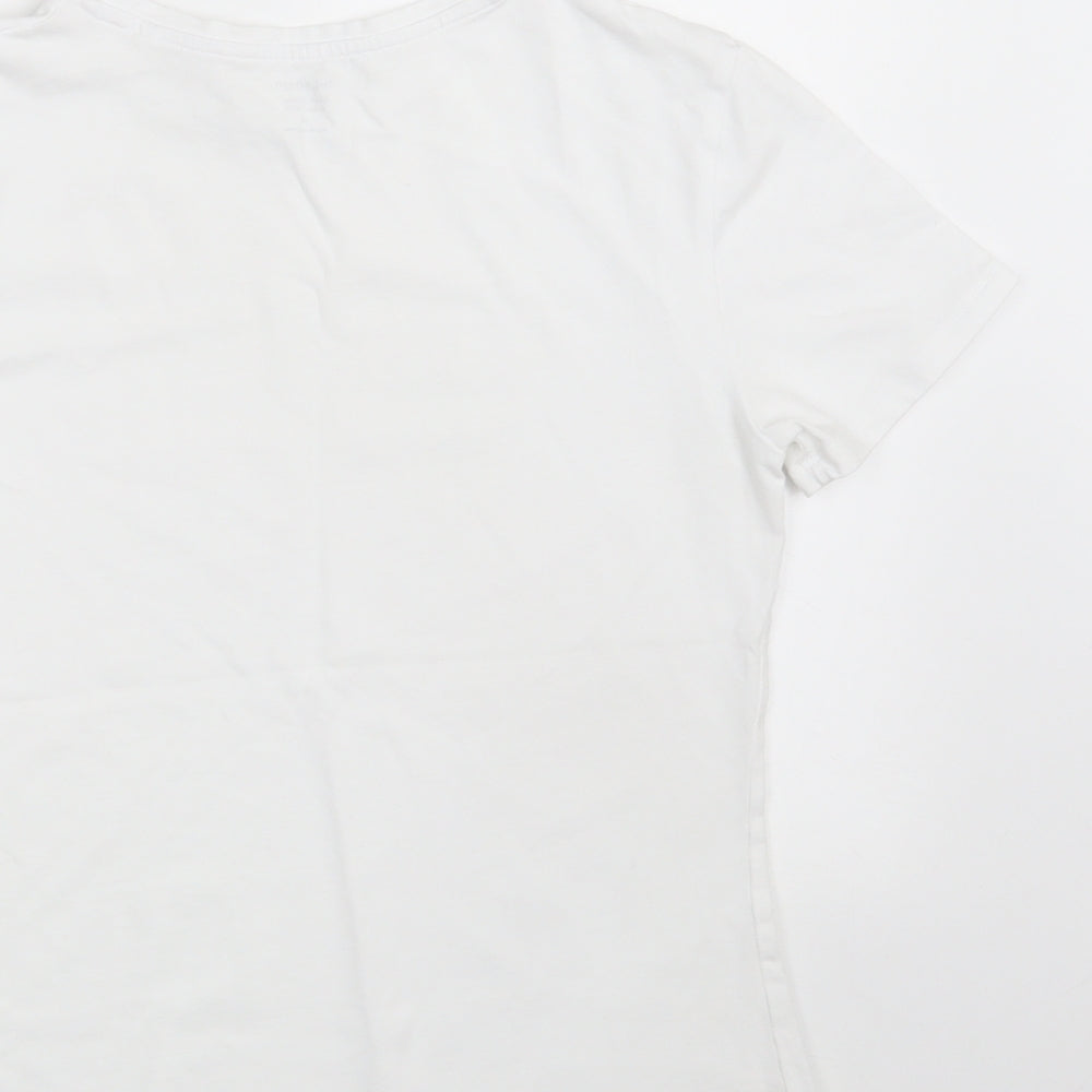 Marks and Spencer Womens White  Cotton Basic T-Shirt Size 10 Crew Neck - The Fitted Tee