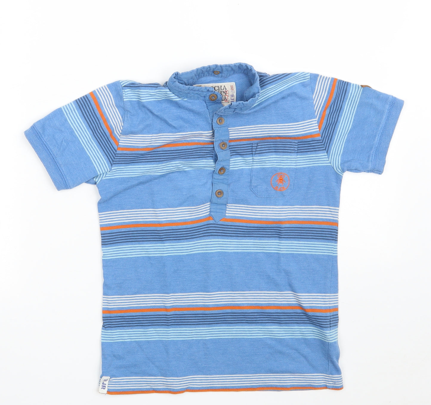 RJR.John Rocha Boys Blue Striped 100% Cotton Pullover Polo Size 7-8 Years Collared Button