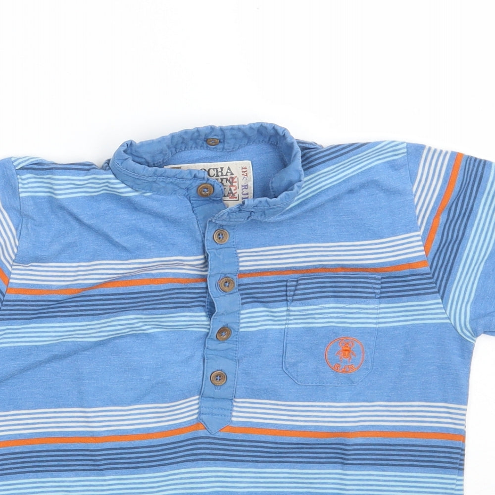 RJR.John Rocha Boys Blue Striped 100% Cotton Pullover Polo Size 7-8 Years Collared Button