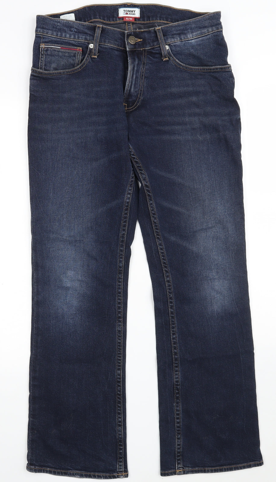 Tommy Jeans  Mens Blue  Cotton Bootcut Jeans Size 32 in L32 in Regular Zip