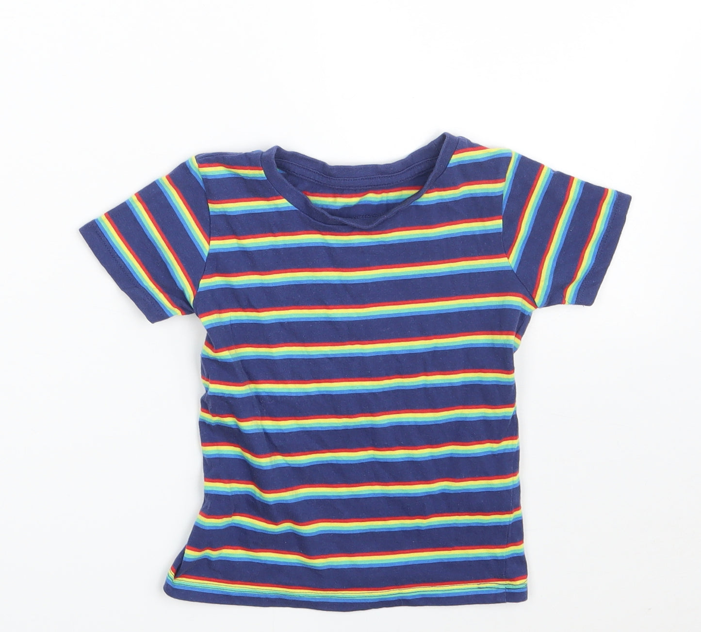 Dunnes Stores Boys Blue Striped 100% Cotton Pullover T-Shirt Size 18-24 Months Crew Neck