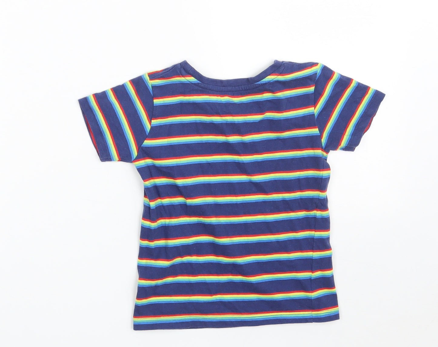 Dunnes Stores Boys Blue Striped 100% Cotton Pullover T-Shirt Size 18-24 Months Crew Neck