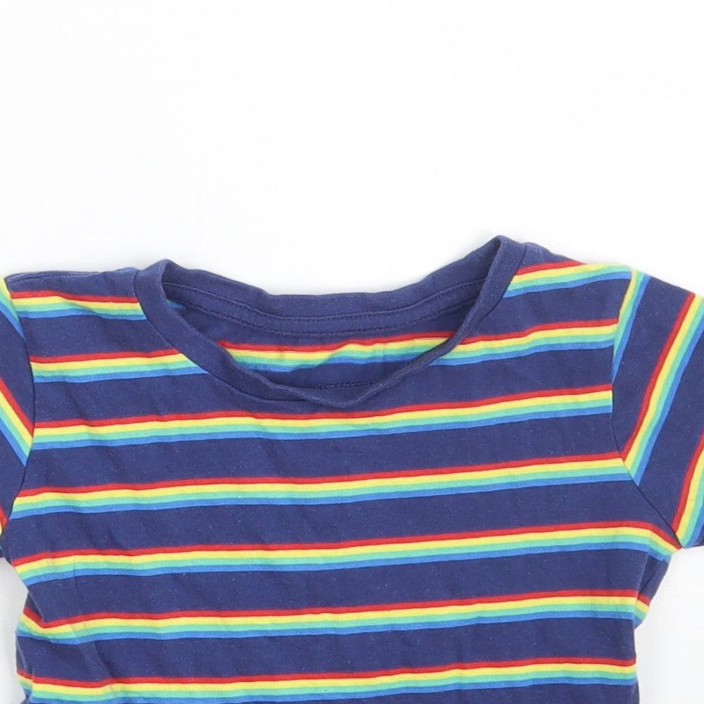 Dunnes Stores Boys Blue Striped 100% Cotton Pullover T-Shirt Size 18-24 Months Crew Neck