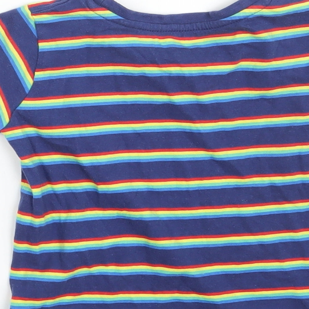 Dunnes Stores Boys Blue Striped 100% Cotton Pullover T-Shirt Size 18-24 Months Crew Neck