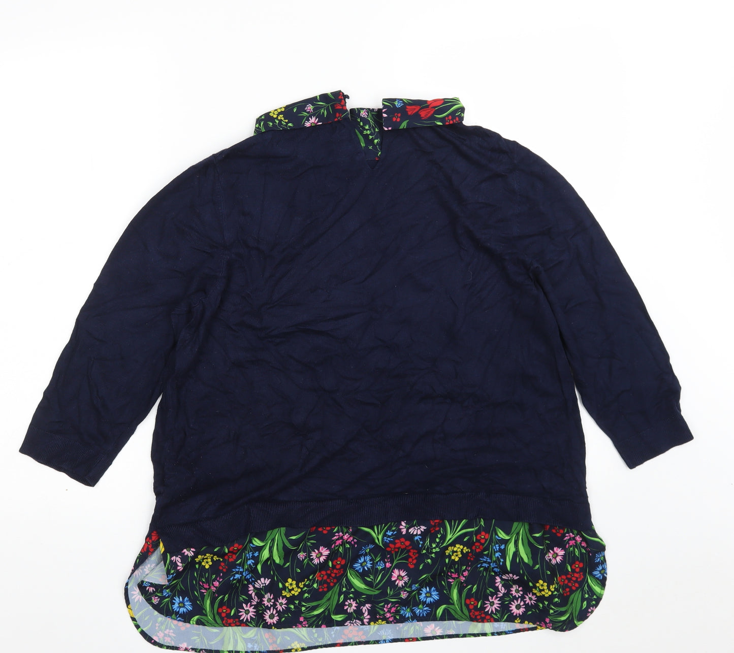 F&F Womens Blue Collared Floral Viscose Pullover Jumper Size 18