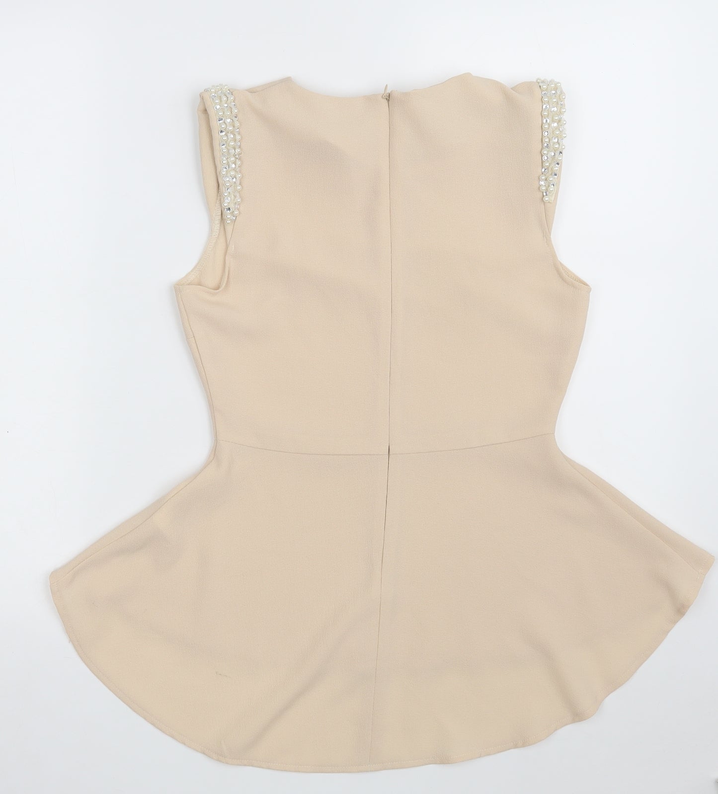 New Look Womens Beige  Polyester Basic Blouse Size 8 Scoop Neck