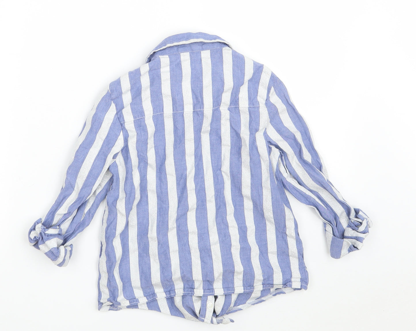 George Girls Blue Striped Cotton Basic Button-Up Size 8-9 Years Collared Button - Puppy