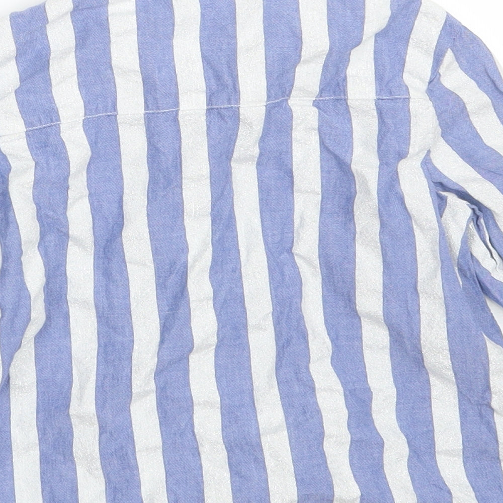 George Girls Blue Striped Cotton Basic Button-Up Size 8-9 Years Collared Button - Puppy