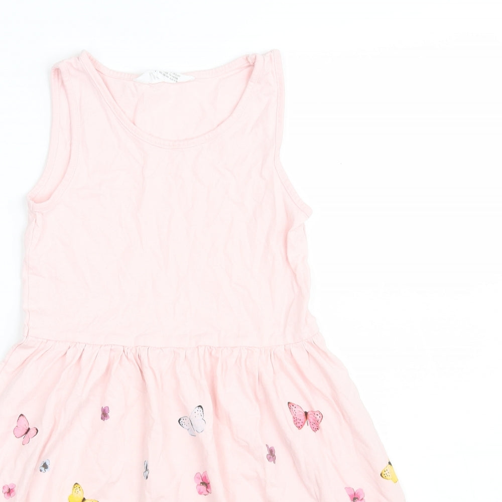 H&M Girls Pink Floral 100% Cotton Fit & Flare  Size 8-9 Years  Scoop Neck