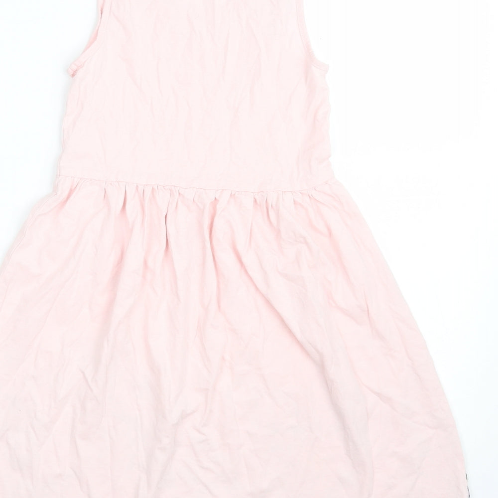 H&M Girls Pink Floral 100% Cotton Fit & Flare  Size 8-9 Years  Scoop Neck