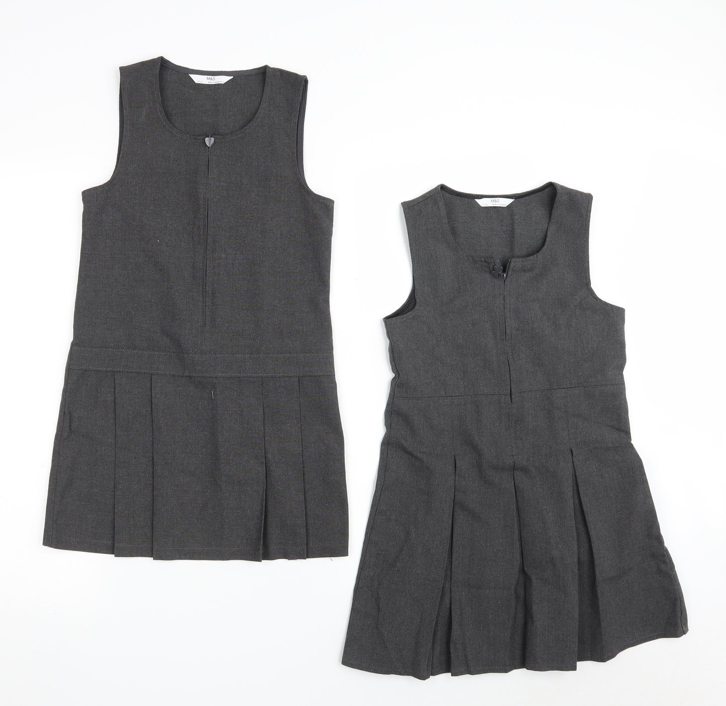 Marks and Spencer Girls Grey  Polyester Skater Dress  Size 6-7 Years  Scoop Neck Zip - School wear
