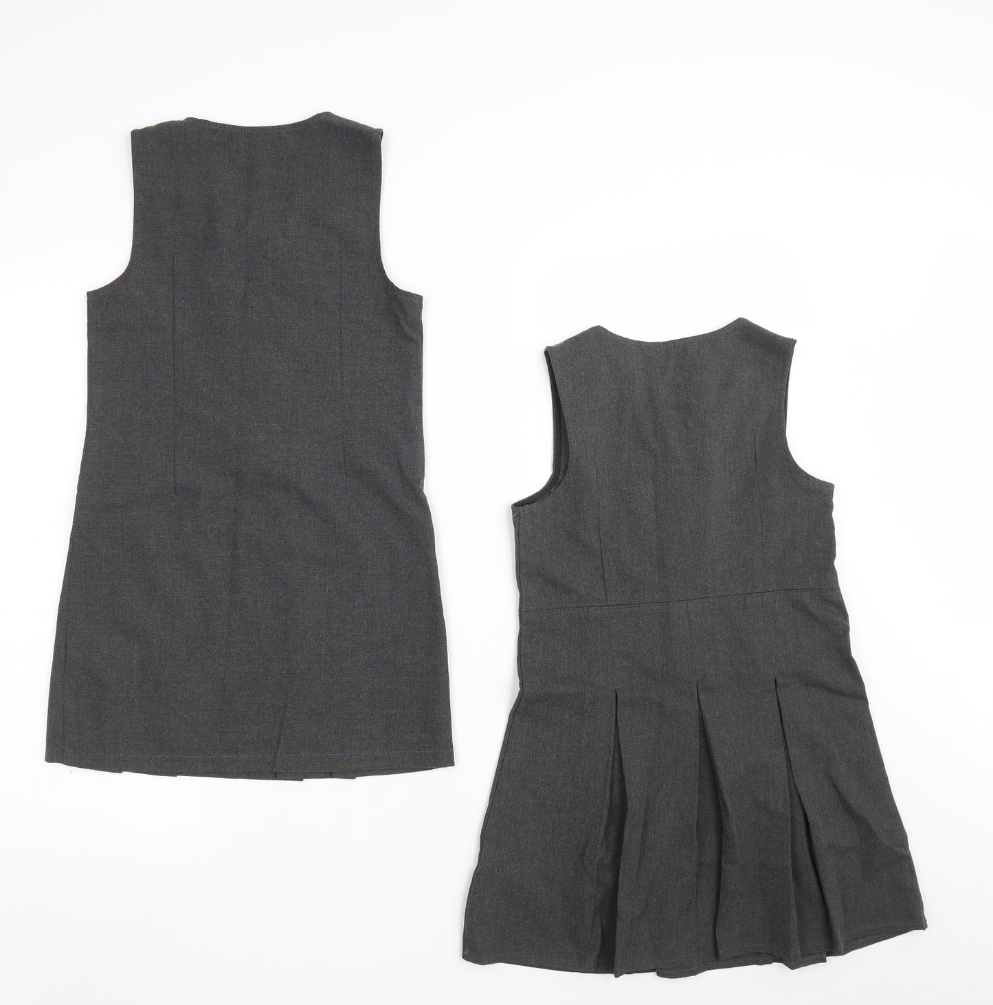 Marks and Spencer Girls Grey  Polyester Skater Dress  Size 6-7 Years  Scoop Neck Zip - School wear
