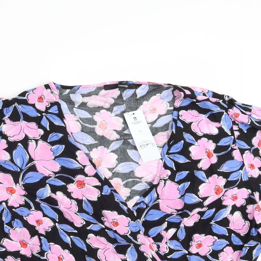 George Womens Multicoloured Floral Viscose Kimono Blouse Size 14 V-Neck - Tie